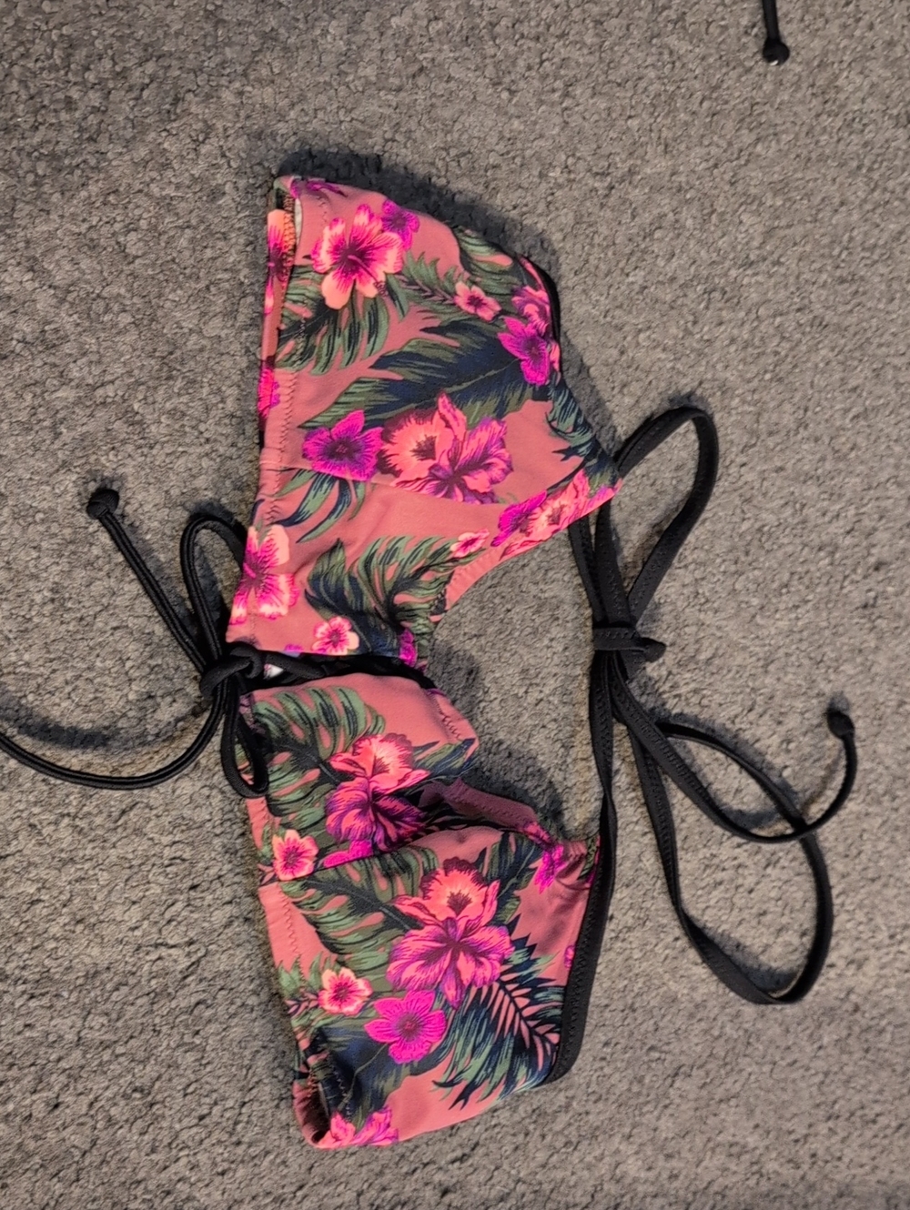 PINK Victoria's Secret Pink Floral Triangle Bikini Top with Black Ties